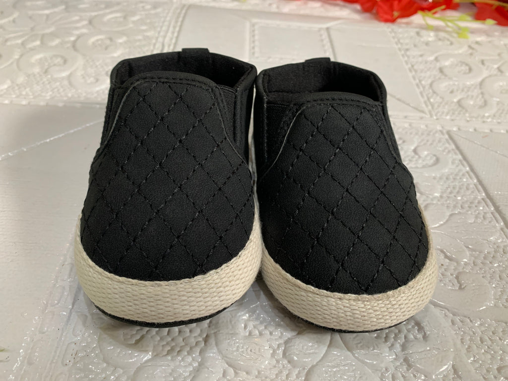 Baby Boy Black Soft Shoes with Off-White Sole – 0-6 Months
