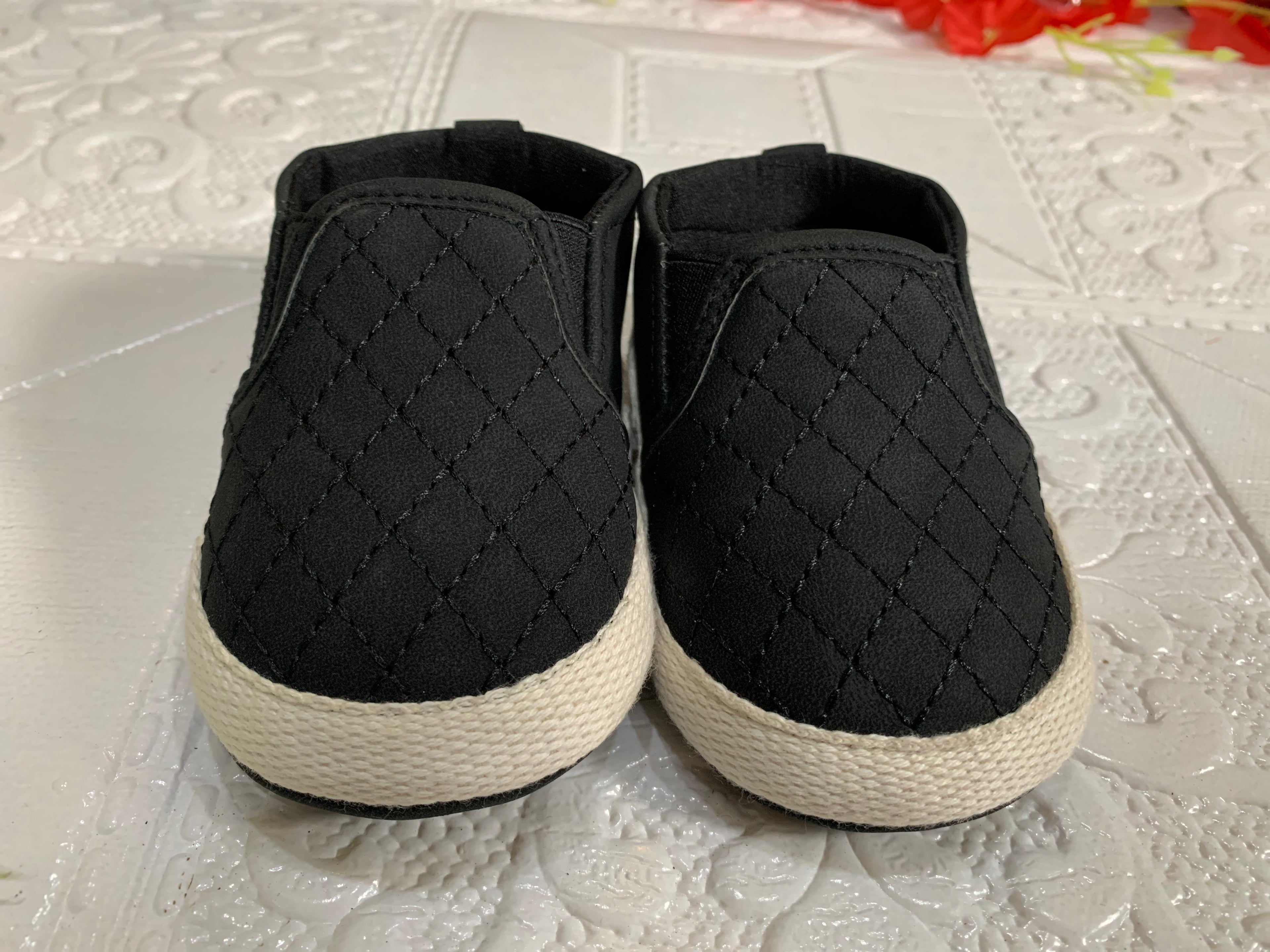 Baby Boy Black Soft Shoes with Off-White Sole – 0-6 Months