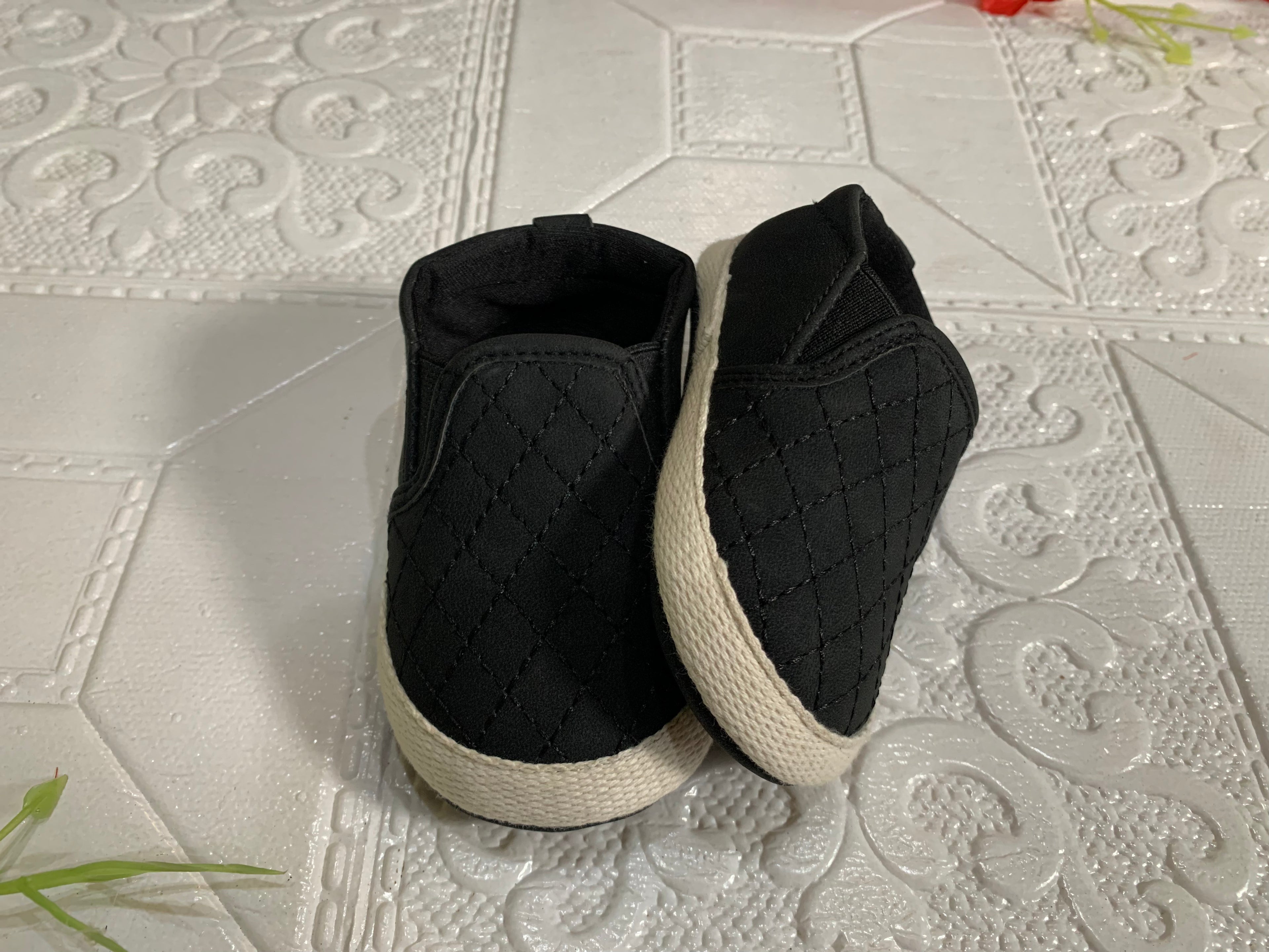 Baby Boy Black Soft Shoes with Off-White Sole – 0-6 Months
