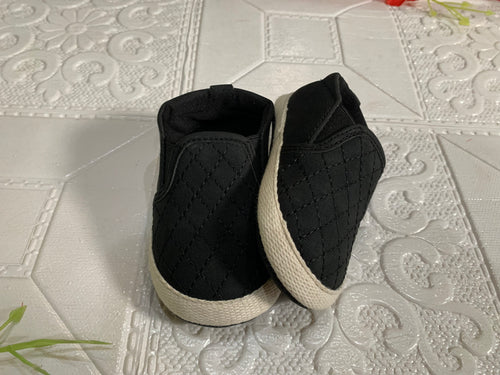 Baby Boy Black Soft Shoes with Off-White Sole – 0-6 Months