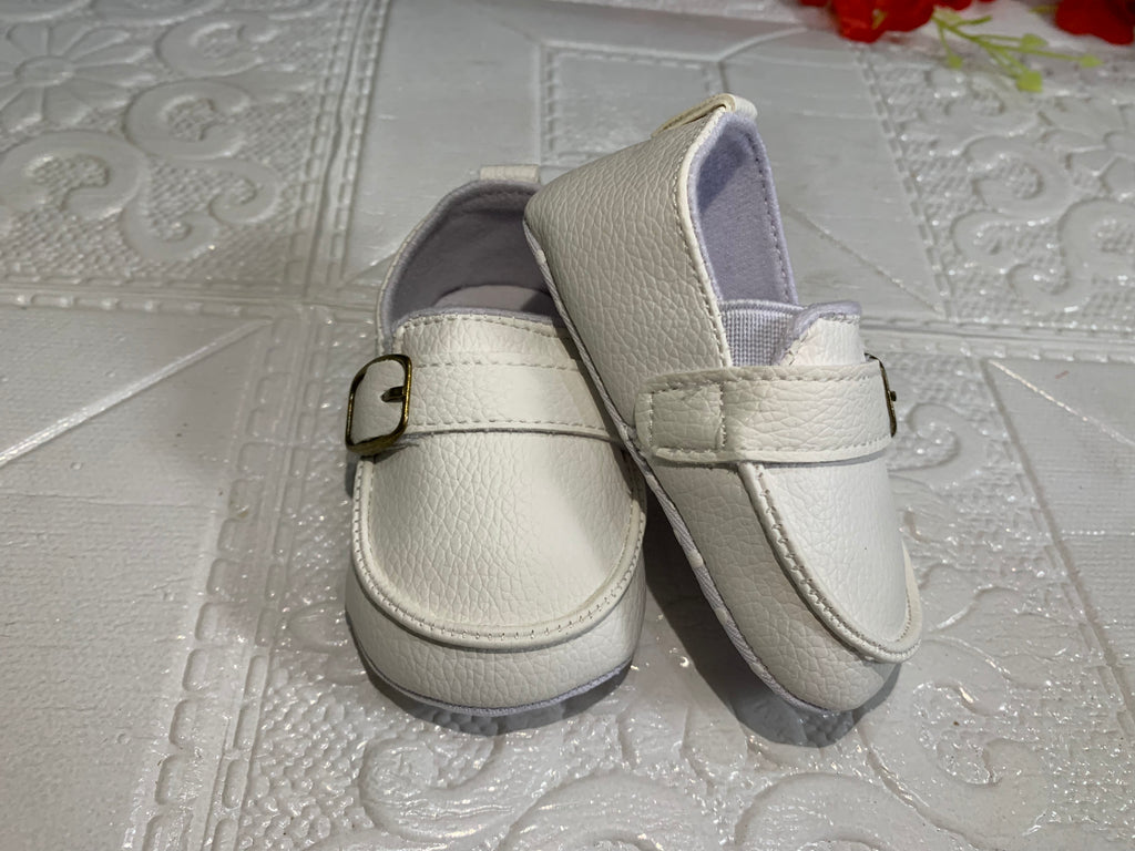 Baby Boy White Full Leather Shoes – 0-6 Months
