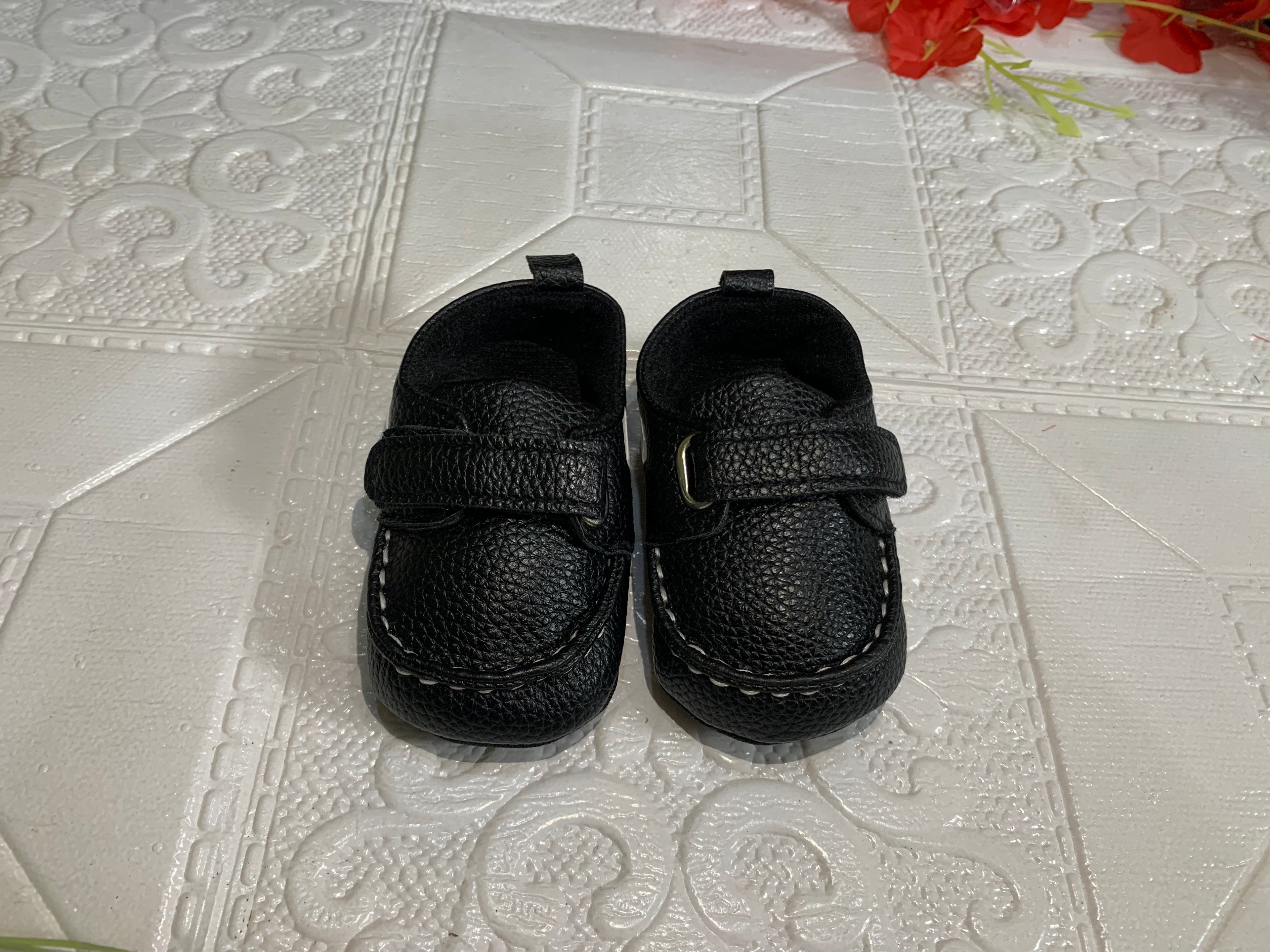 Baby Boy Black Full Leather Shoes – 0-6 Months