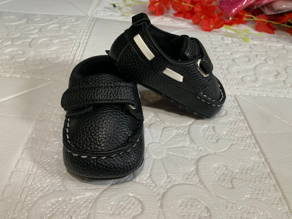 Baby Boy Black Full Leather Shoes – 0-6 Months