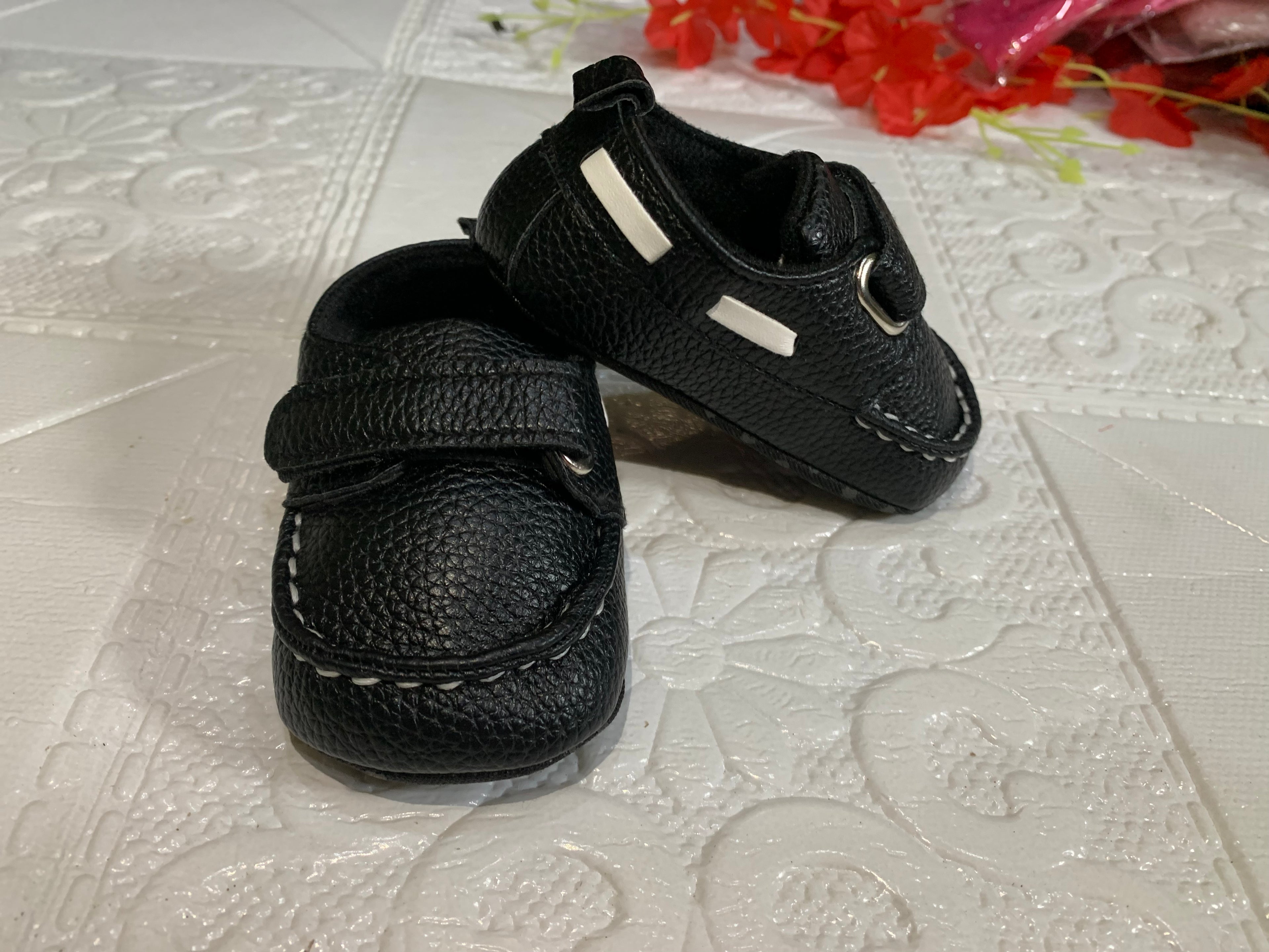 Baby Boy Black Full Leather Shoes – 0-6 Months