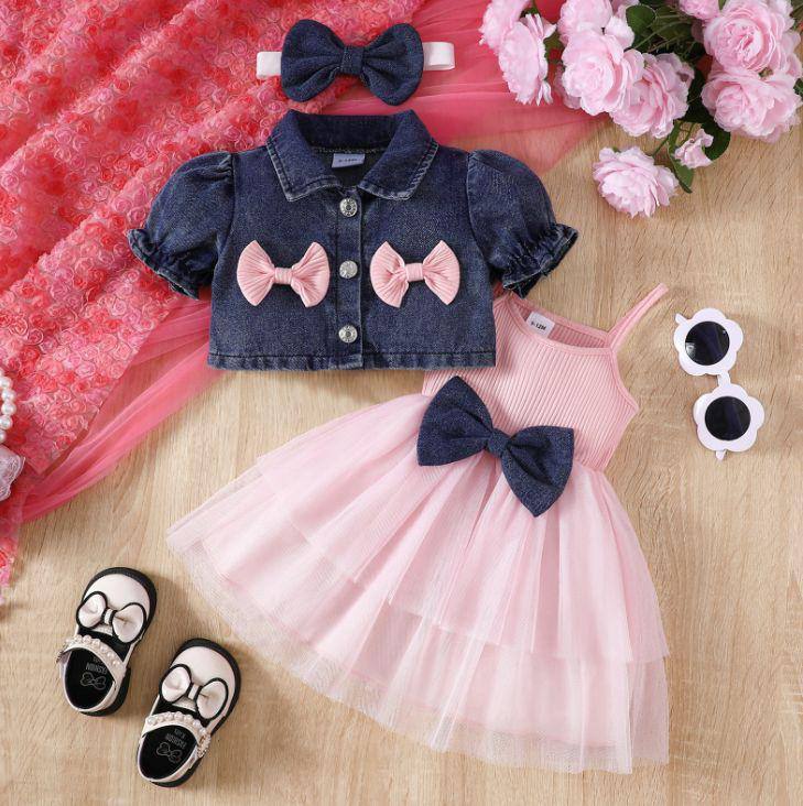 pink dress with Jean Jacket