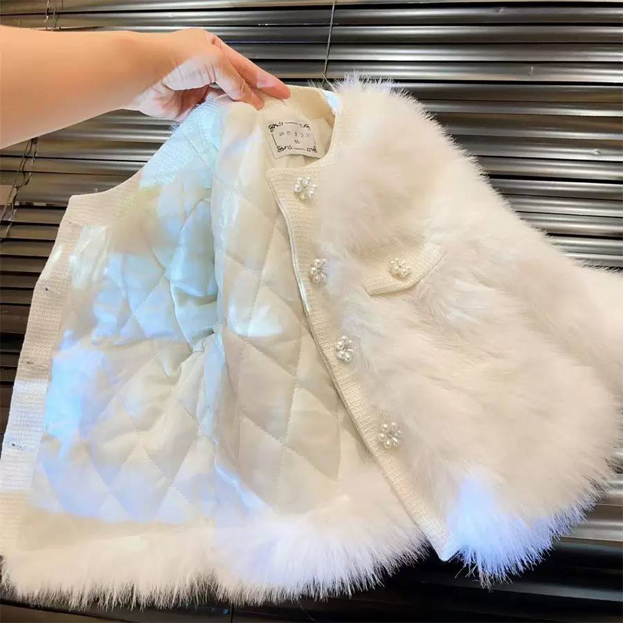 Girls’ White Fur Puffy Jacket | Ages 1–10 Years