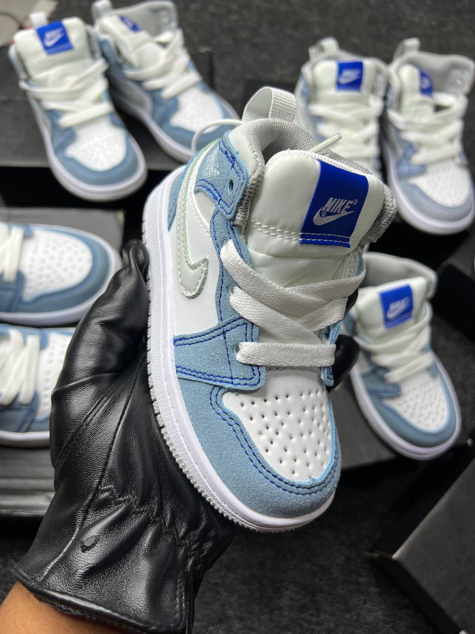 Nike Kids’ Luxury Shoe – White & Light Blue | Sizes 26–35