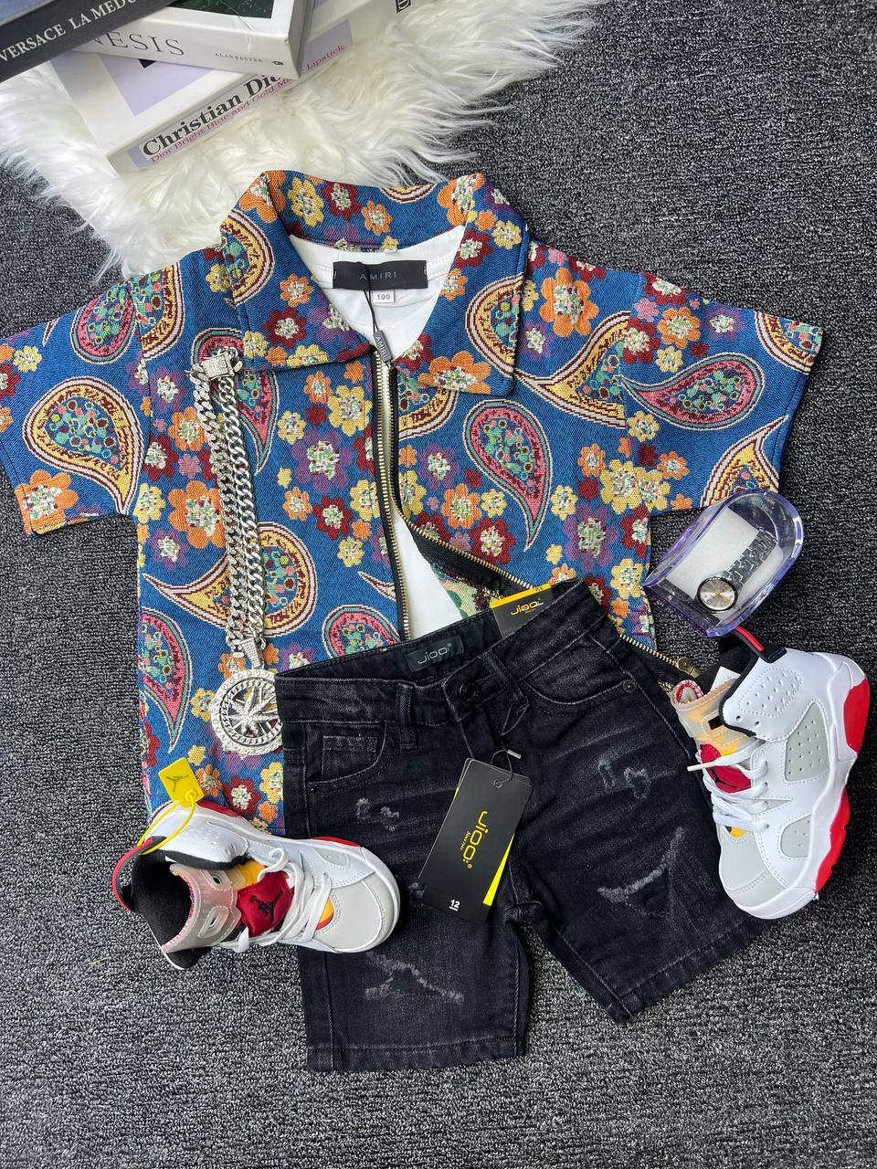 Luxury Vintage High-quality Zip Shirt and short set 2-10 years