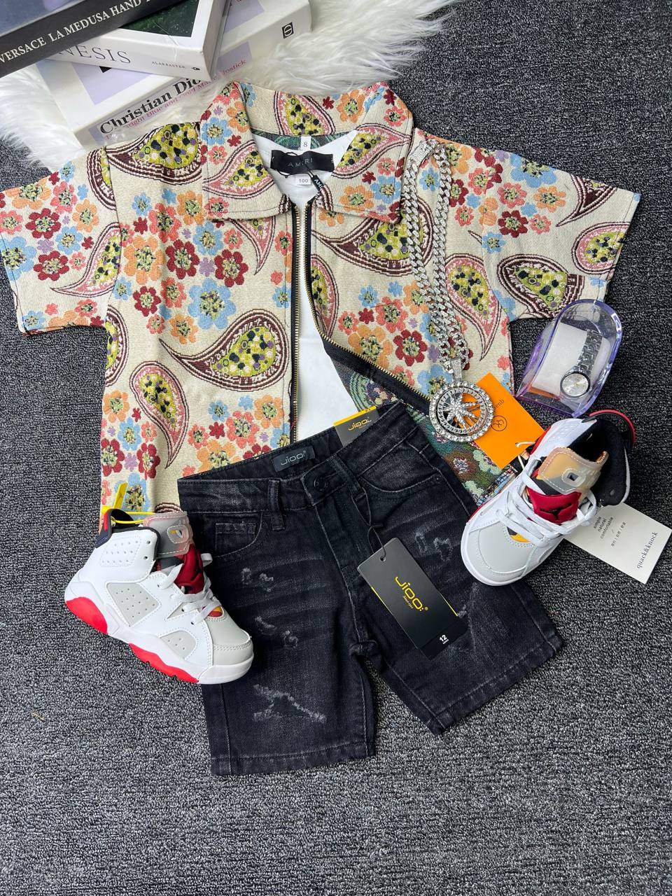 Luxury Vintage High-quality Zip Shirt and short set 2-10 years