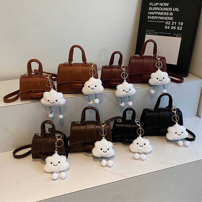 Kids Leather Bag with Teddy Charm – Brown & Black