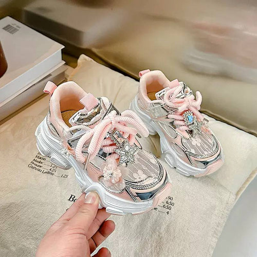 Baby Girl Luxury Shoes – Pink & Silver | Sizes 25–35